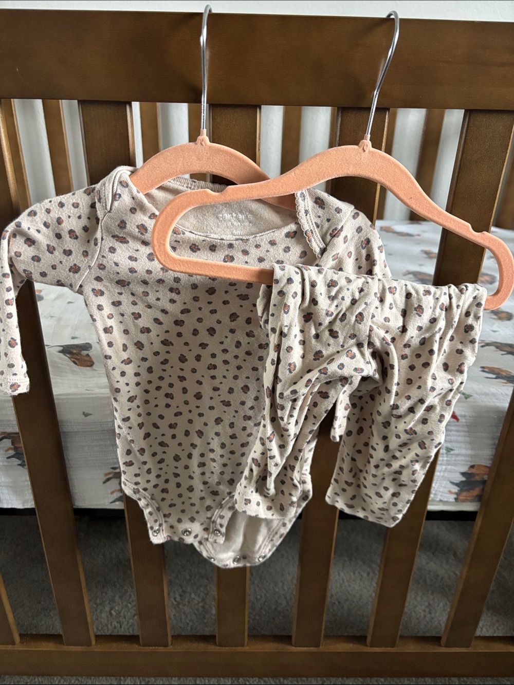 6M Neutral Leopard Print Baby Bodysuit & Leggings Set